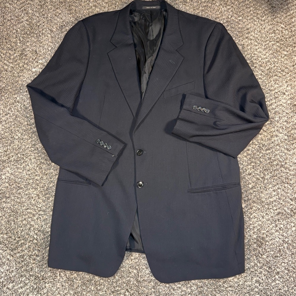 Vintage Armani Collezioni‎ 46L 38x30 Wool Black Striped Textured 2 Piece Suit